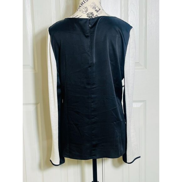 Ann Taylor Black Ivory Lace Overlay Long Sleeve Top Wool Blend Large Tunic CHIC - Picture 4 of 9